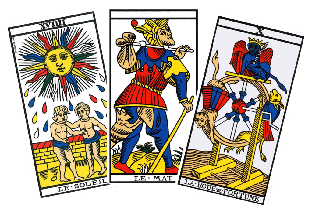 Formation Tarot - arcanes de tarot - Le Soleil, Le Mat, La Roue de Fortune